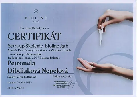 Certifikát – Start-up školenie Bioline Jatò