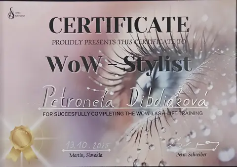 Certifikát – WOW Lash Lift