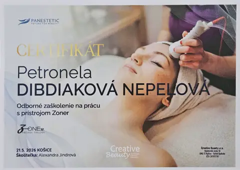 Certifikát – Prístroj Zoner – odborné zaškolenie